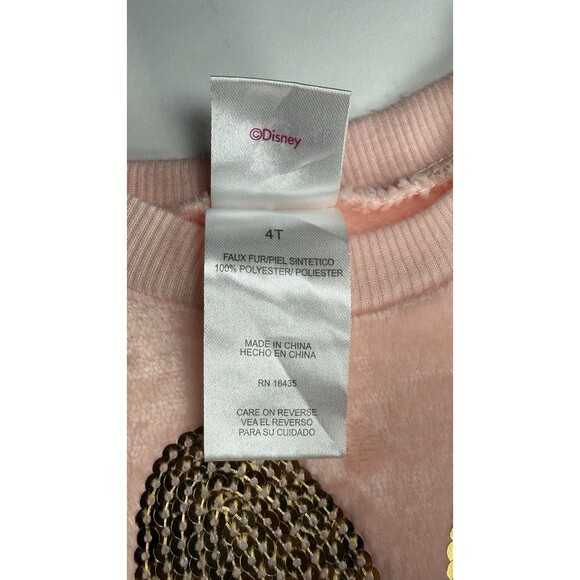 Disney JR Minnie Mouse Girls Sweater Size 4T Faux Fur Pink Sequin Bow, - Picture 4 of 4